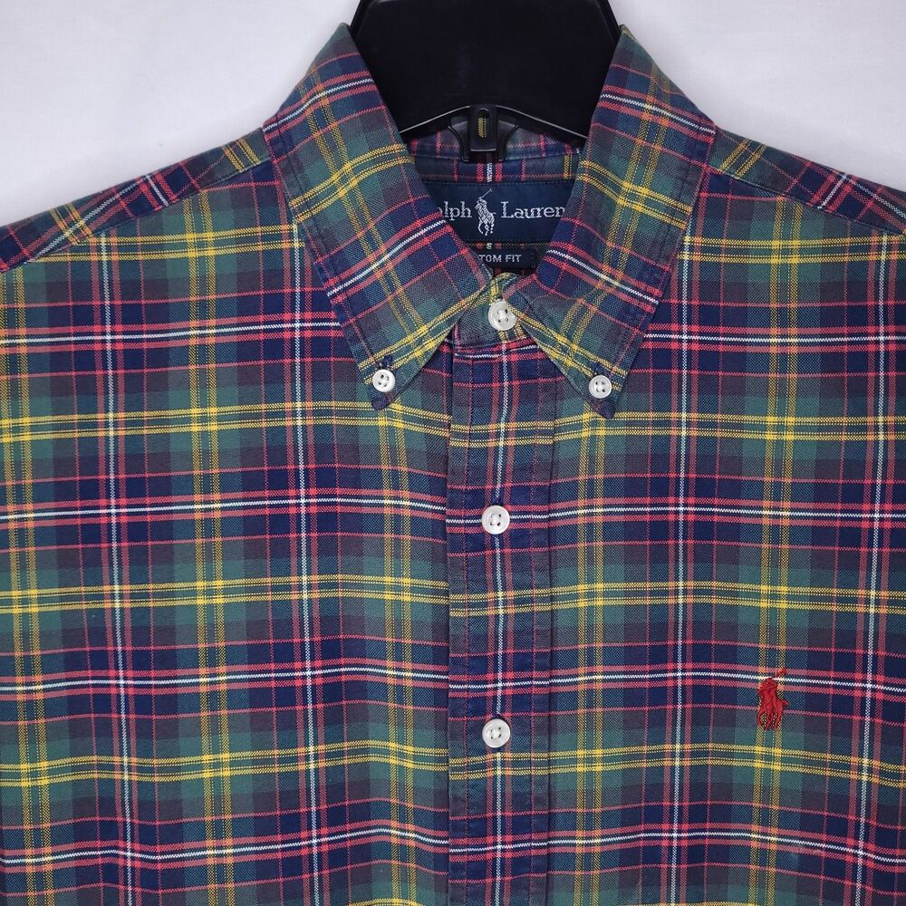 Ralph Lauren Shirt Mens Medium Plaid Red, Navy, Green Pony Long Sleeve